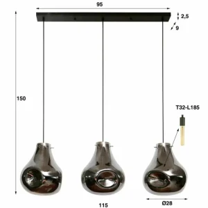 hofstein Suspension Dent Anthracite, 3 lumières* Lampes En Verre