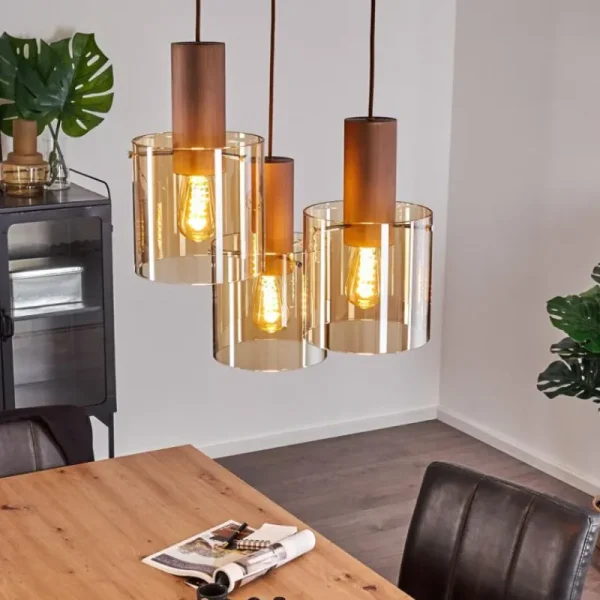 hofstein Suspension Dodoma Cuivre, 3 lumières* Lampes En Verre