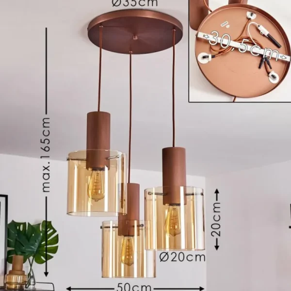 hofstein Suspension Dodoma Cuivre, 3 lumières* Lampes En Verre