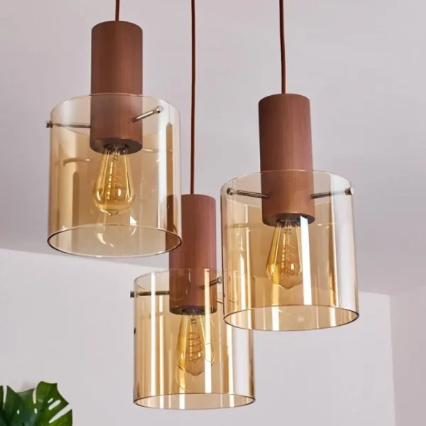 hofstein Suspension Dodoma Cuivre, 3 lumières* Lampes En Verre