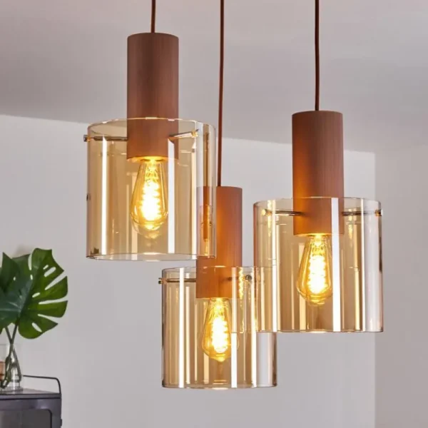 hofstein Suspension Dodoma Cuivre, 3 lumières* Lampes En Verre
