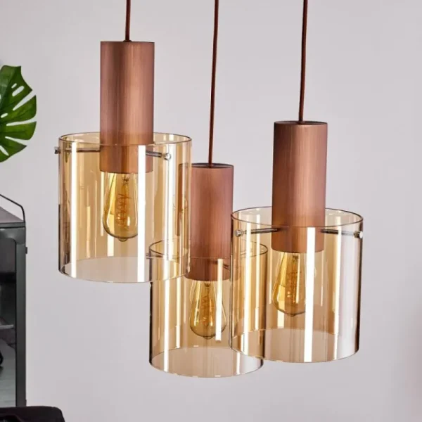 hofstein Suspension Dodoma Cuivre, 3 lumières* Lampes En Verre