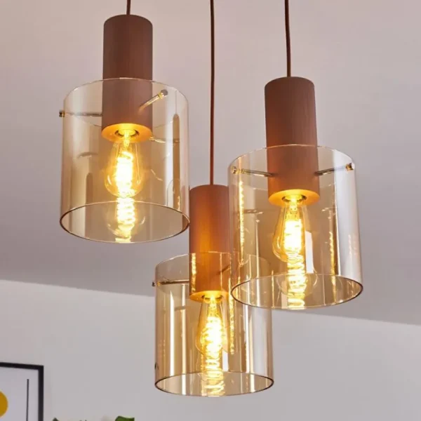 hofstein Suspension Dodoma Cuivre, 3 lumières* Lampes En Verre