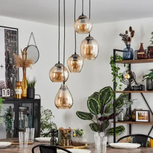 hofstein Suspension Echallens Argenté, 5 lumières* Lampes En Verre