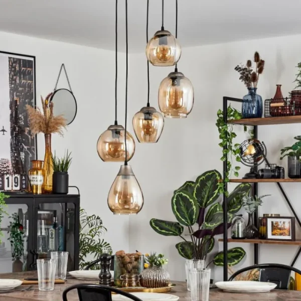 hofstein Suspension Echallens Argenté, 5 lumières* Lampes En Verre