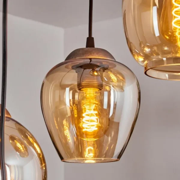 hofstein Suspension Echallens Argenté, 5 lumières* Lampes En Verre