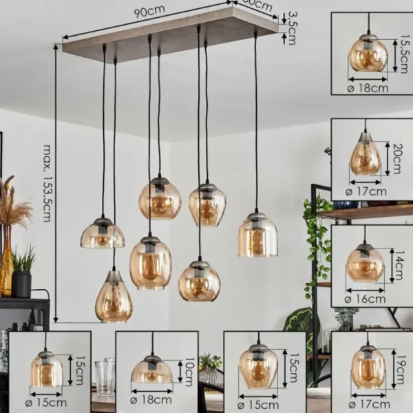 hofstein Suspension Echallens Argenté, 7 lumières* Lampes En Verre