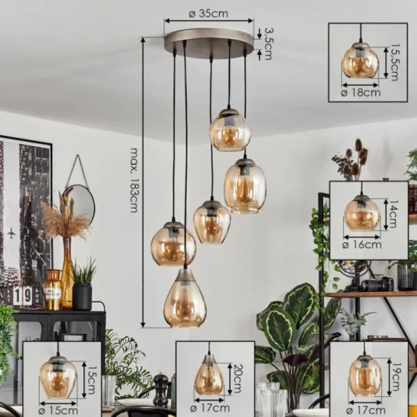 hofstein Suspension Echallens Argenté, 5 lumières* Lampes En Verre