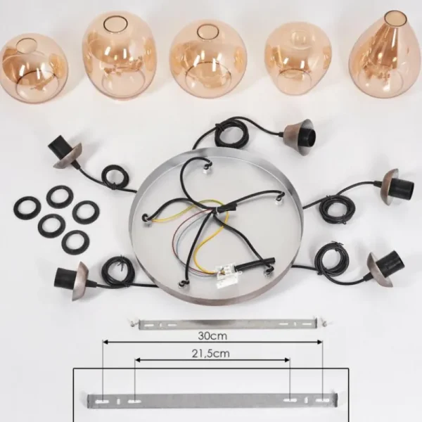 hofstein Suspension Echallens Argenté, 5 lumières* Lampes En Verre
