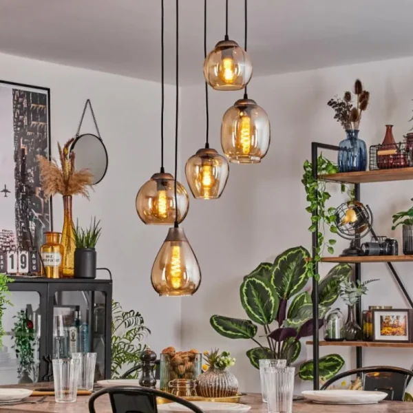 hofstein Suspension Echallens Argenté, 5 lumières* Lampes En Verre