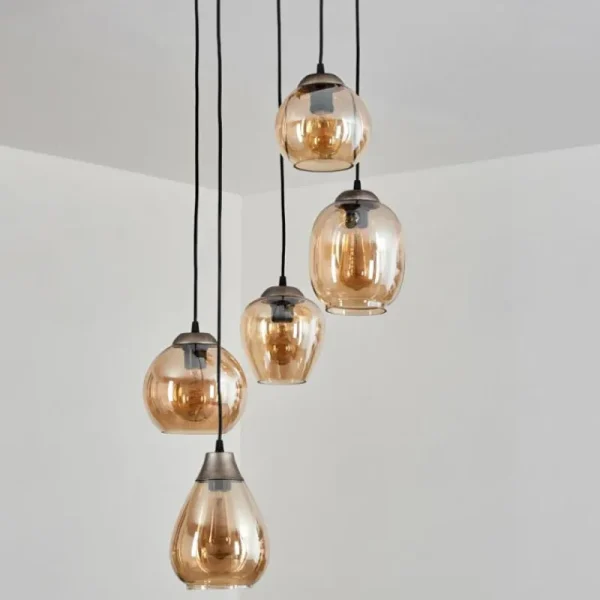 hofstein Suspension Echallens Argenté, 5 lumières* Lampes En Verre