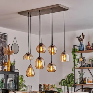 hofstein Suspension Echallens Argenté, 7 lumières* Lampes En Verre