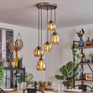 hofstein Suspension Echallens Argenté, 5 lumières* Lampes En Verre