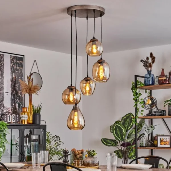 hofstein Suspension Echallens Argenté, 5 lumières* Lampes En Verre