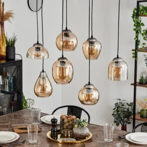 hofstein Suspension Echallens Argenté, 7 lumières* Lampes En Verre