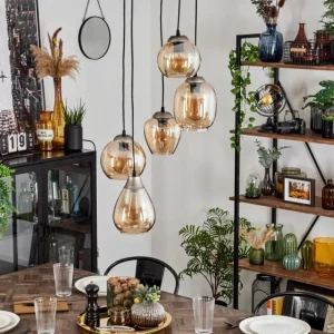hofstein Suspension Echallens Argenté, 5 lumières* Lampes En Verre