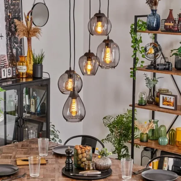 hofstein Suspension Echallens Noir, 5 lumières* Lampes Modernes