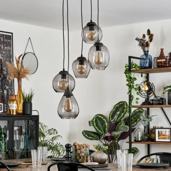 hofstein Suspension Echallens Noir, 5 lumières* Lampes Modernes