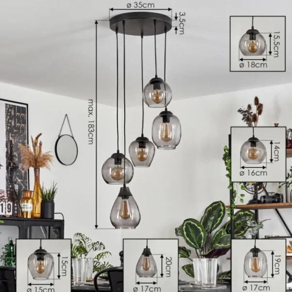 hofstein Suspension Echallens Noir, 5 lumières* Lampes Modernes