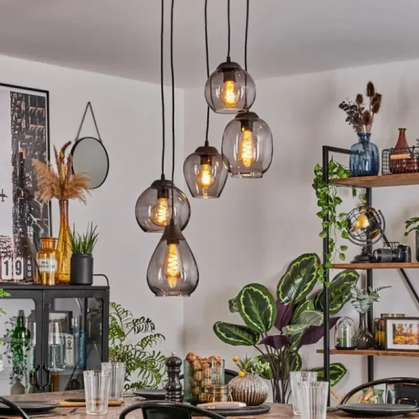hofstein Suspension Echallens Noir, 5 lumières* Lampes Modernes
