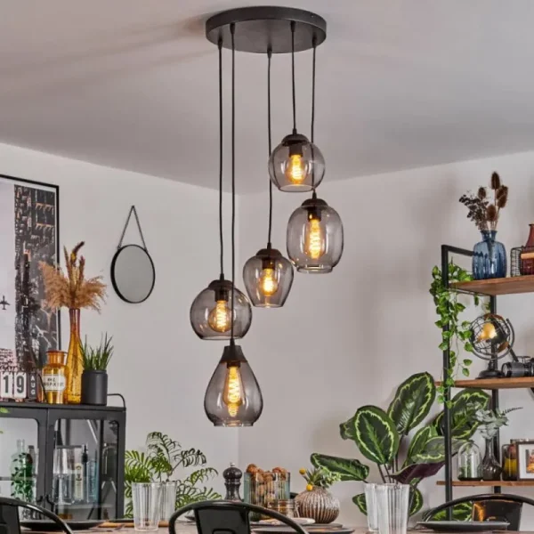 hofstein Suspension Echallens Noir, 5 lumières* Lampes Modernes