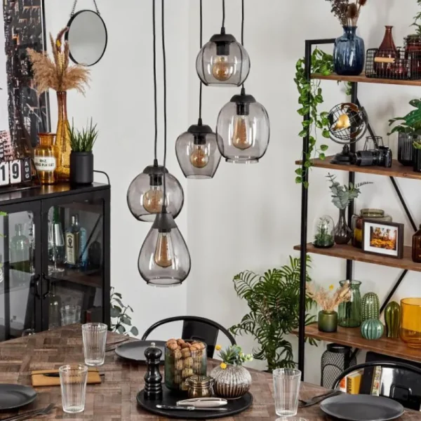 hofstein Suspension Echallens Noir, 5 lumières* Lampes Modernes