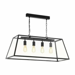Luminaires Eglo Suspension Eglo AMESBURY Noir, 4 lumières* Lampes En Verre