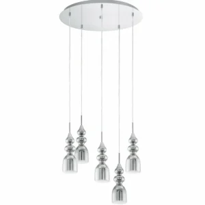 Luminaires Eglo Suspension Eglo BOLANOS LED Chrome, 5 lumières* Lampes En Verre