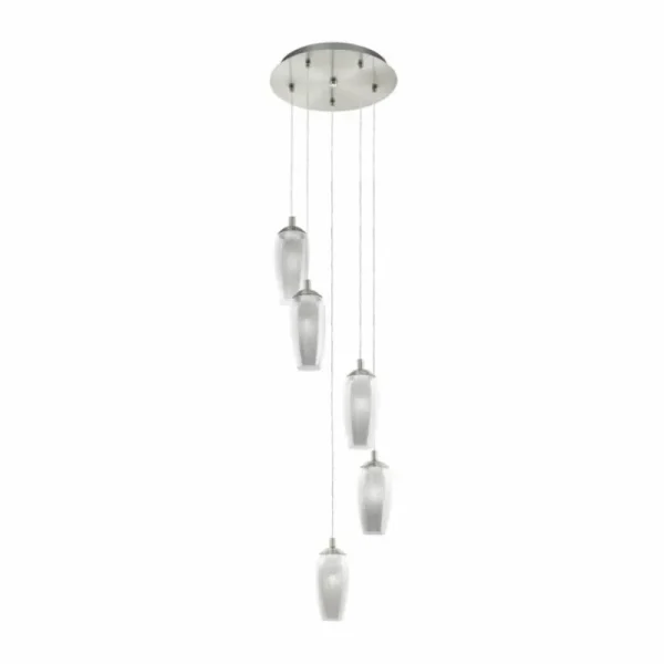 Luminaires Eglo Suspension Eglo FARSALA LED Nickel mat, 5 lumières* Lampes En Verre