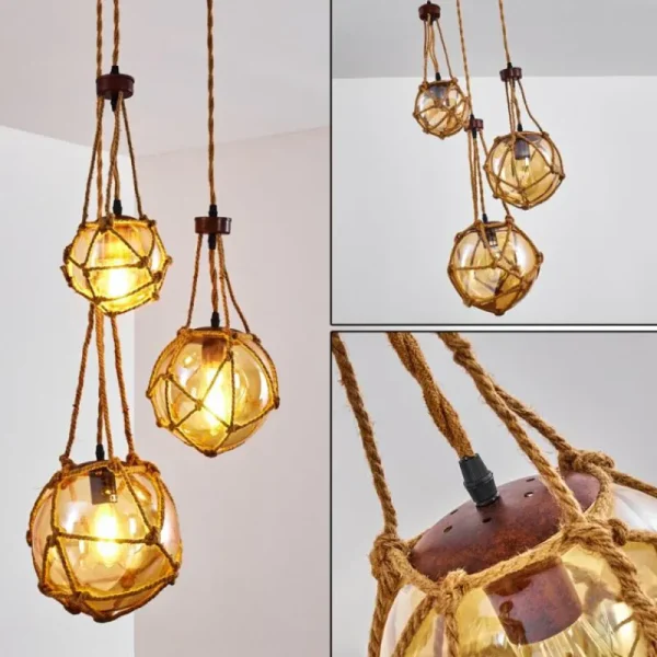 hofstein Suspension Eslov Brun, Rouille, 3 lumières* Lampes En Verre