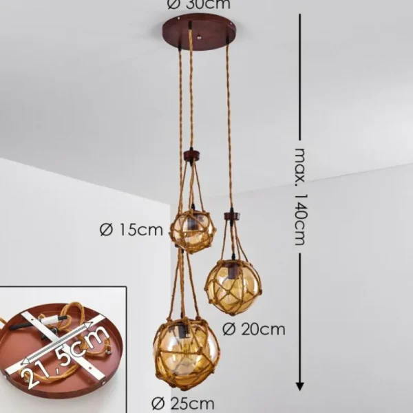 hofstein Suspension Eslov Brun, Rouille, 3 lumières* Lampes En Verre