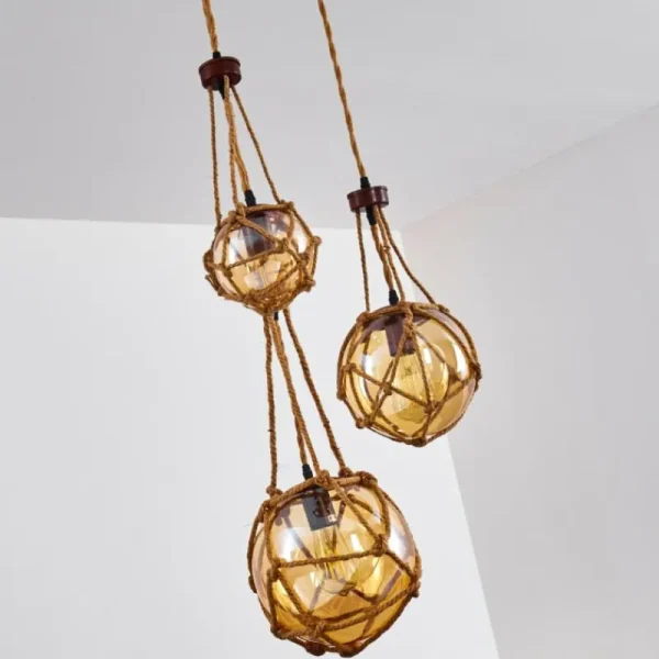 hofstein Suspension Eslov Brun, Rouille, 3 lumières* Lampes En Verre