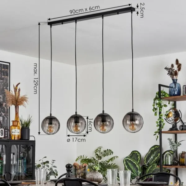hofstein Suspension Evolene Noir, 4 lumières* Lampes Modernes