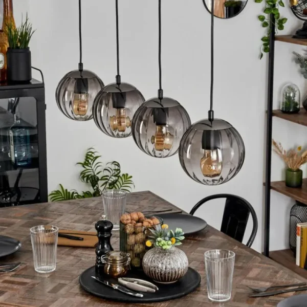 hofstein Suspension Evolene Noir, 4 lumières* Lampes Modernes