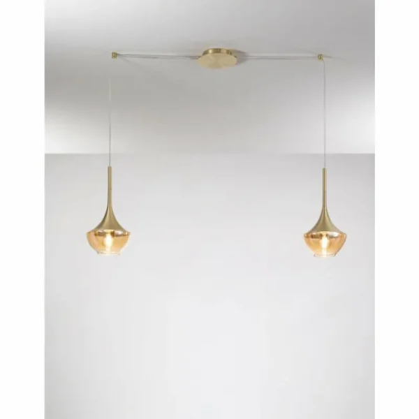 Luminaires Fabas Luce Suspension Fabas Luce Apollo Laiton, 2 lumières* Lampes En Verre