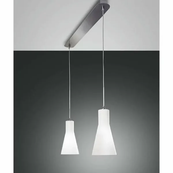 Luminaires Fabas Luce Suspension Fabas Luce DIANA Chrome, 2 lumières* Lampes En Verre