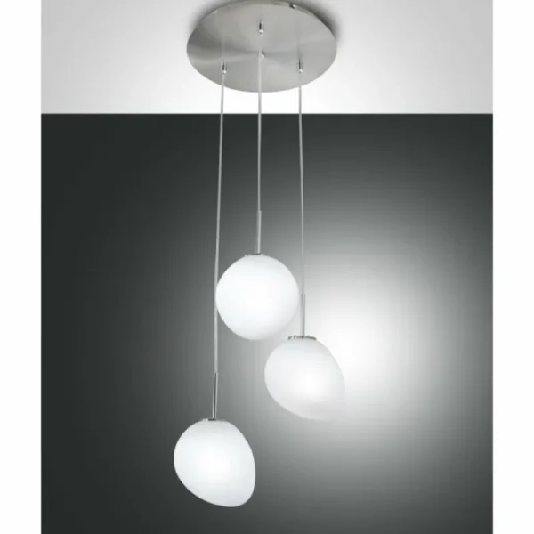 Luminaires Fabas Luce Suspension Fabas Luce Evo LED Nickel mat, 3 lumières* Lampes En Verre