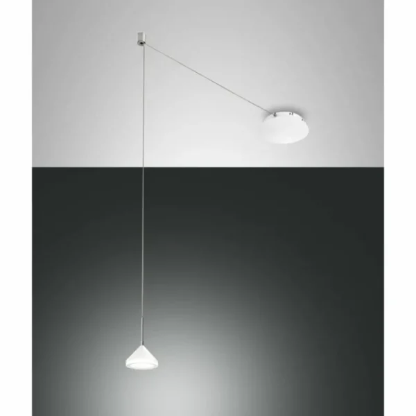 Luminaires Fabas Luce Suspension Fabas Luce Isabella LED Chrome, Blanc, 1 lumière* Lampes En Verre