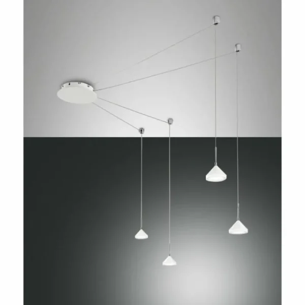 Luminaires Fabas Luce Suspension Fabas Luce Isabella LED Chrome, Blanc, 1 lumière* Lampes En Verre