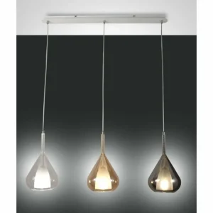 Luminaires Fabas Luce Suspension Fabas Luce Lila Ambre, Gris, 3 lumières* Lampes En Verre