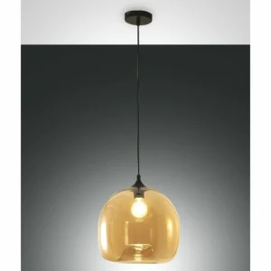 Luminaires Fabas Luce Suspension Fabas Luce Maia Noir, 1 lumière* Lampes En Verre