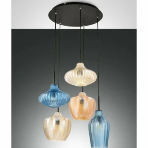 Luminaires Fabas Luce Suspension Fabas Luce Olbia Noir, 3 lumières* Lampes En Verre