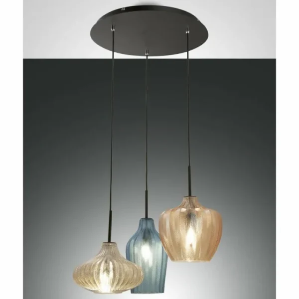 Luminaires Fabas Luce Suspension Fabas Luce Olbia Noir, 3 lumières* Lampes En Verre