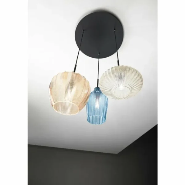 Luminaires Fabas Luce Suspension Fabas Luce Olbia Noir, 3 lumières* Lampes En Verre