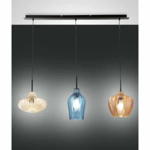 Luminaires Fabas Luce Suspension Fabas Luce Olbia Noir, 3 lumières* Lampes En Verre