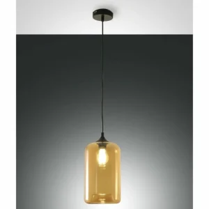 Luminaires Fabas Luce Suspension Fabas Luce Silo Noir, 1 lumière* Lampes En Verre