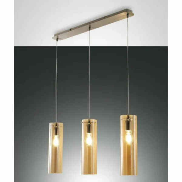 Luminaires Fabas Luce Suspension Fabas Luce Sintesi Nickel brillant, 3 lumières* Lampes En Verre