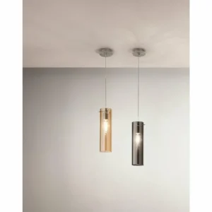 Luminaires Fabas Luce Suspension Fabas Luce Sintesi Nickel brillant, 1 lumière* Lampes En Verre