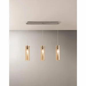 Luminaires Fabas Luce Suspension Fabas Luce Sintesi Nickel brillant, 3 lumières* Lampes En Verre