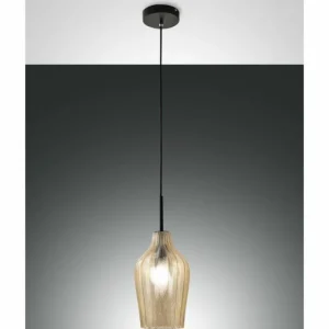 Luminaires Fabas Luce Suspension Fabas Luce Stintino Noir, 1 lumière* Lampes En Verre